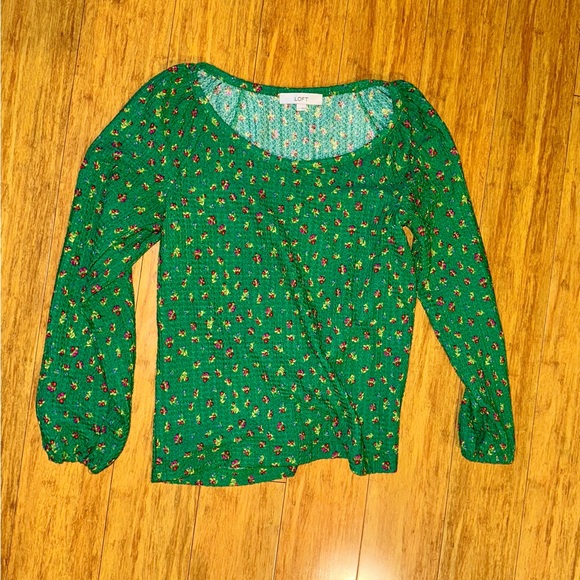 LOFT Floral Stretchy Long Sleeve Shirt, Kelly Green - Picture 2 of 6